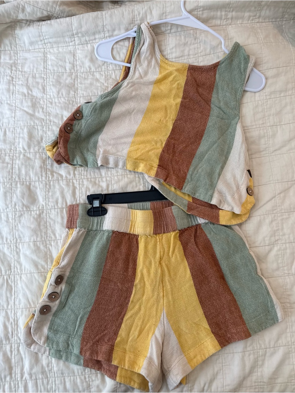 Rip Curl Striped Crop Top & Shorts Set in Yellow, Sage & Rust
